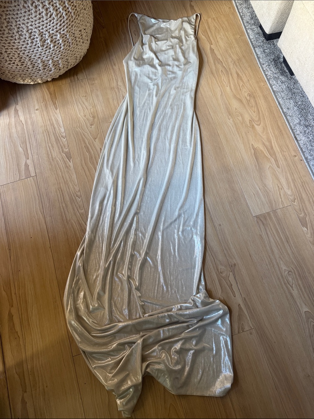 Selezza London Silver Maxi Slip Dress with Cowl Neck